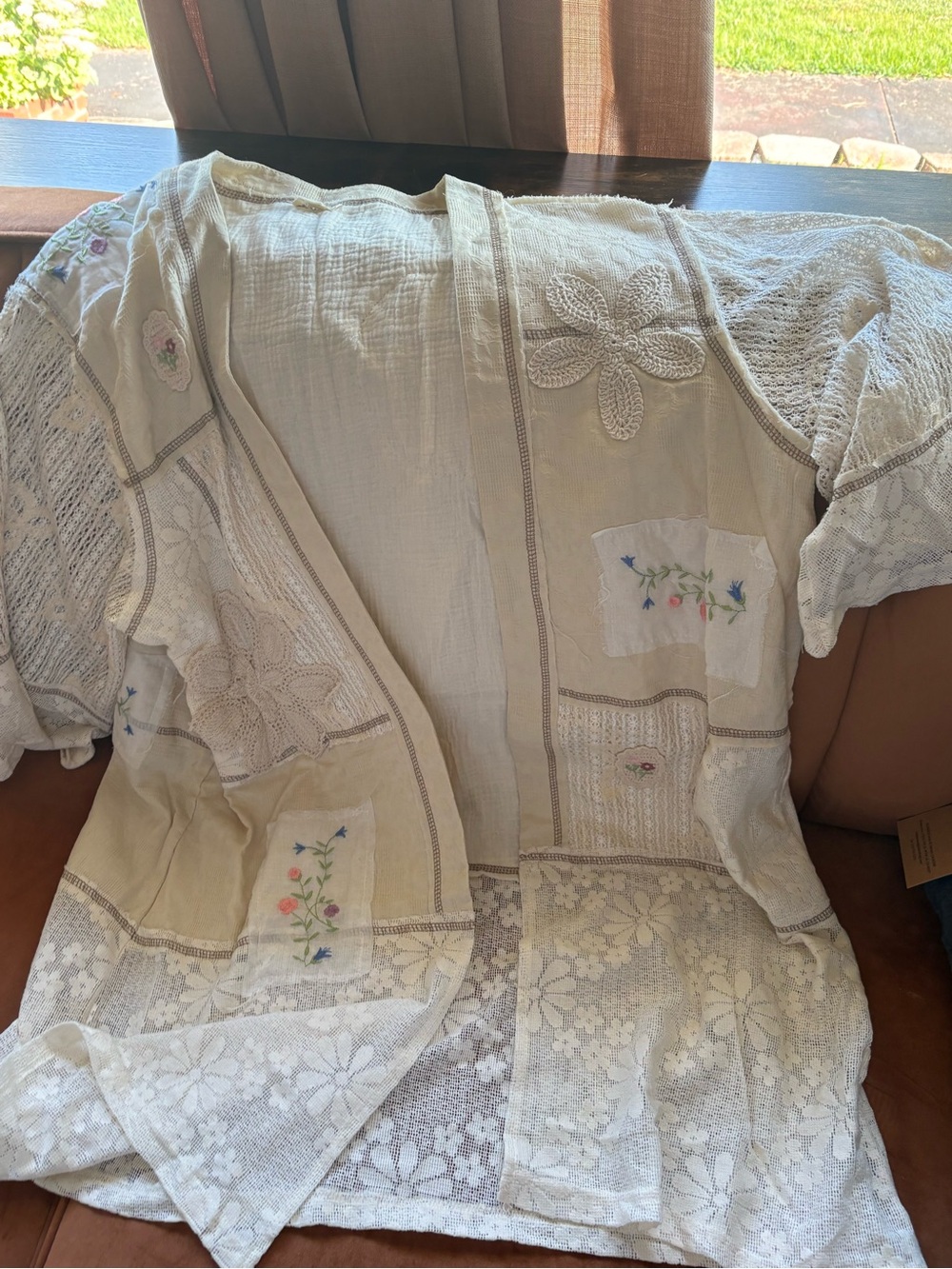 POL Ivory Embroidered Lace Open Cardigan